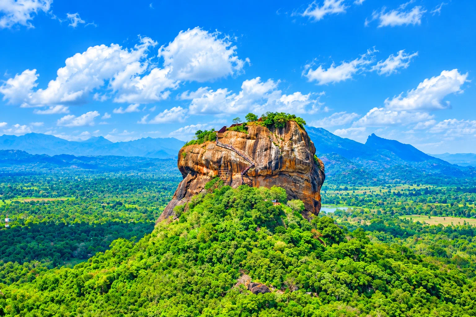 Grand Sri Lanka panorama with Sigiriya, hills and coast