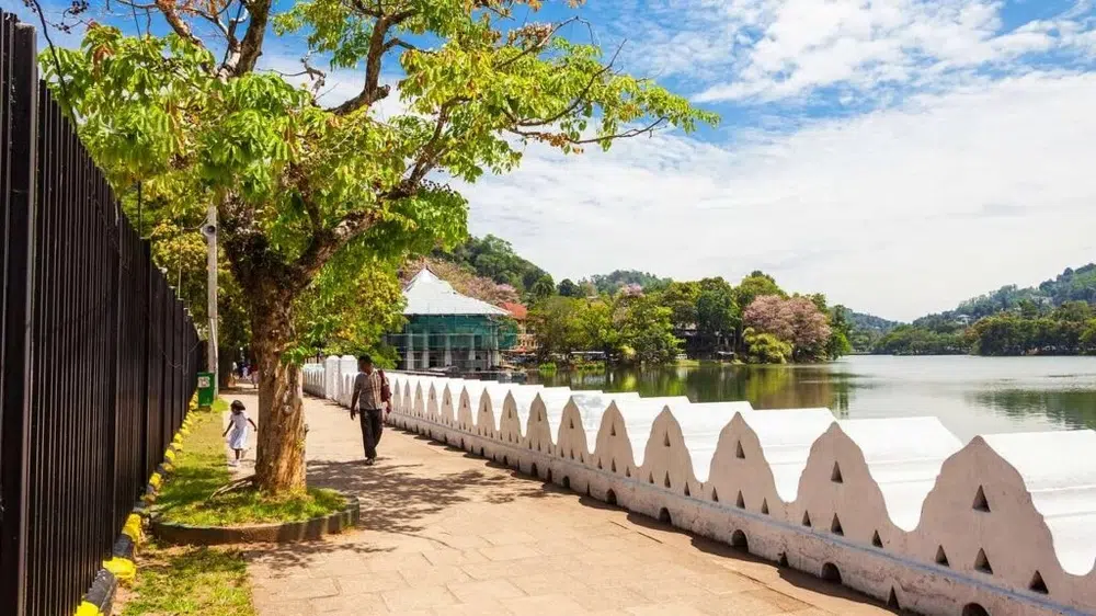 Kandy Lake framed by the surrounding green hills