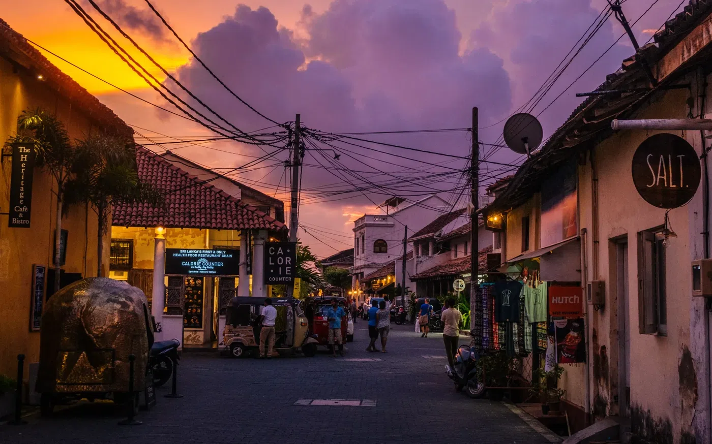 Galle Fort colonial street at golden hour