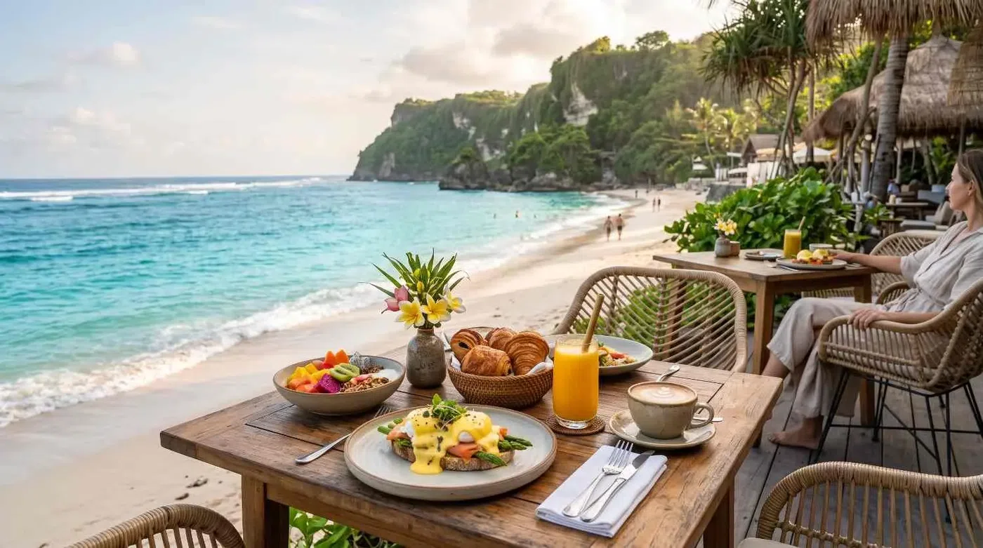 Luxury beach breakfast overlooking ocean