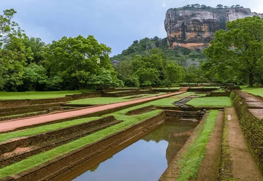 Sigiriya Rock Fortress seen from the landscaped gardens