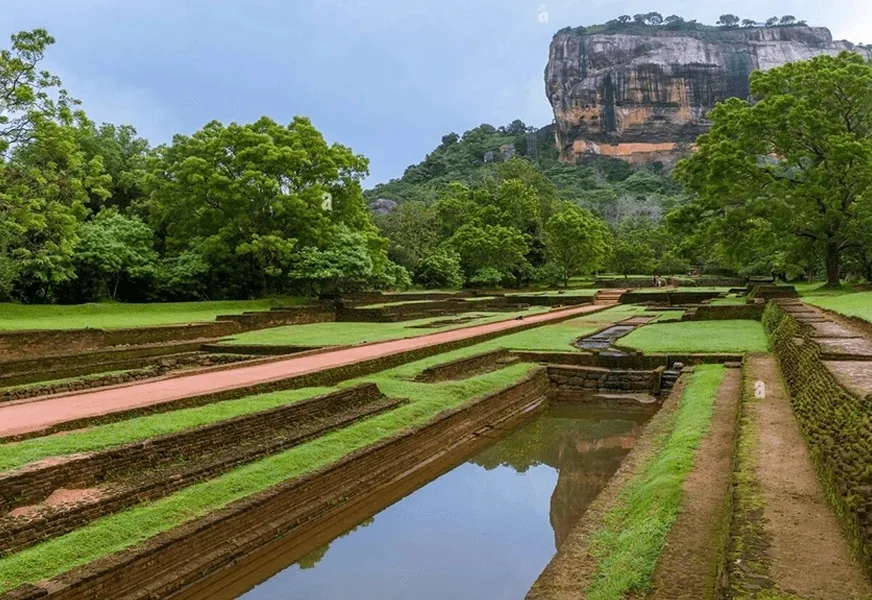 Sigiriya Rock Fortress seen from the landscaped gardens