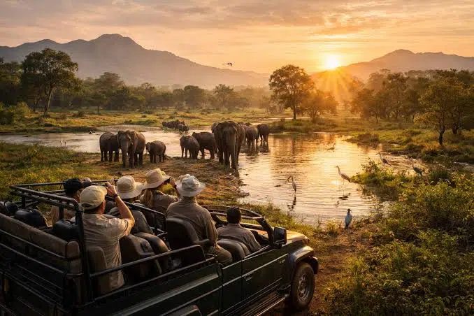 Golden-hour grassland in Udawalawe
